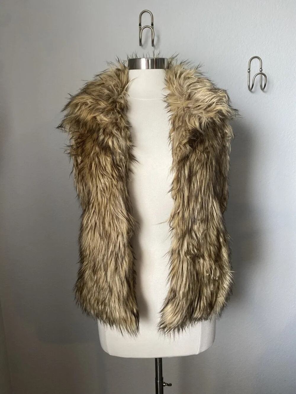 Ci Sono by Cavalini Women’s Size M Faux Fur Vest Jacket Brown Black Beige (b57)